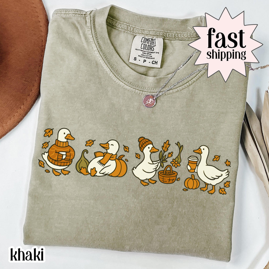 Fall Goose Comfort Colors Autumn Silly Goose Fall Autumn Thanksgiving Tee Coffee Pumpkin Gourd Tee Halloween (1)