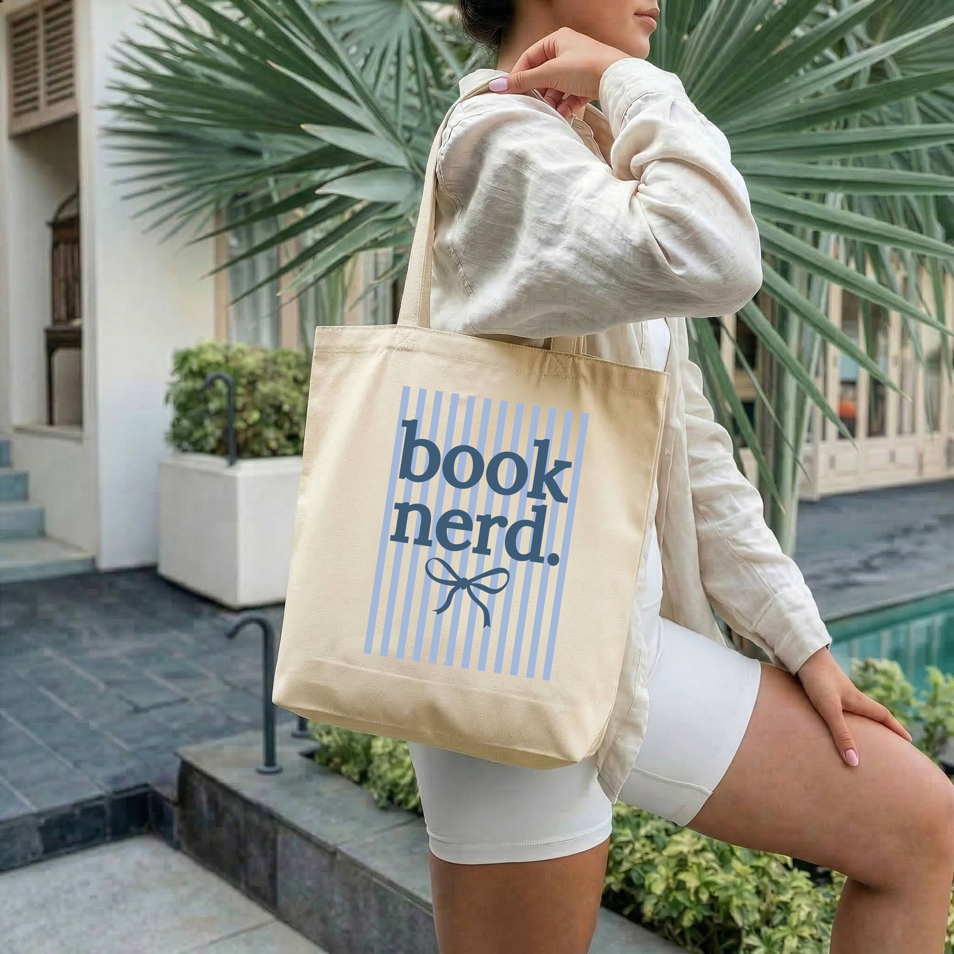 Tote Bag Book Nerd Stripes