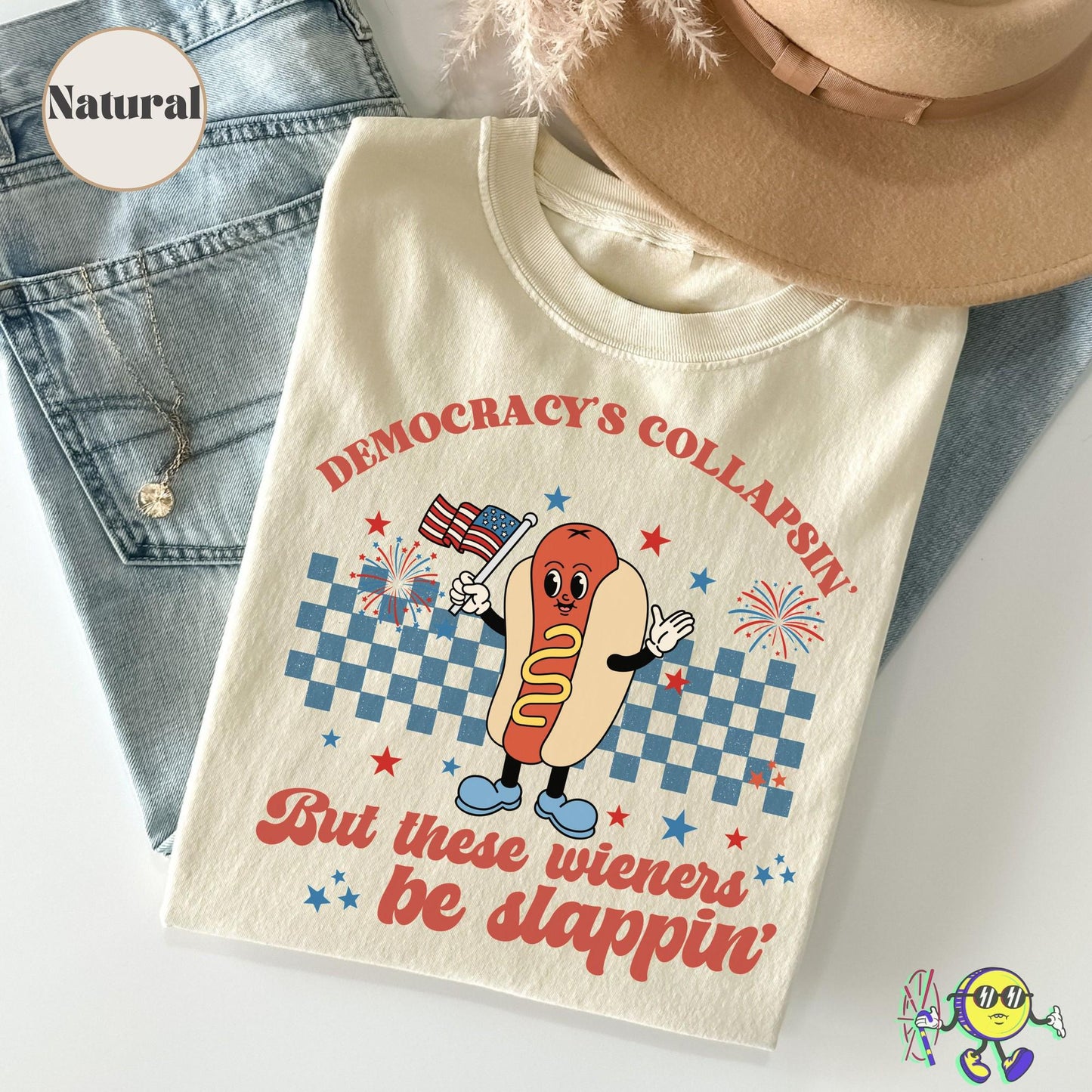 Democracy'S Collapsin Wieners Slappin Groovy Liberal Fourth July Dog Glizzy Retro Mascot Anti Trump Leftist Humor (2)