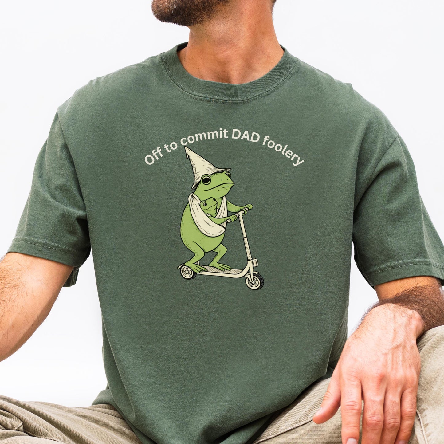 Dad Frog Comfort Colors Off Commit Dad Foolery Frog Scooter First Time Dad Dada Pregnancy Reveal Tee (2)