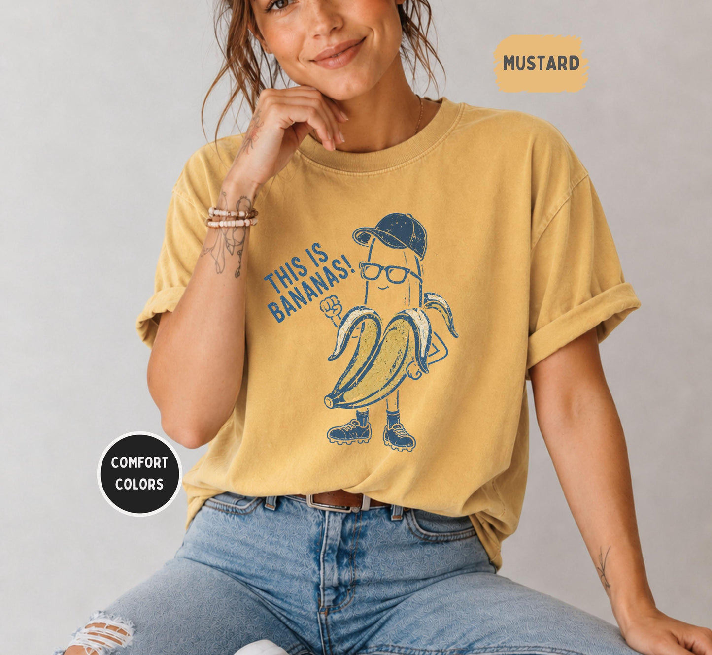 Bananas Retro Banana Baseball Tee Comfort Colors 1717 Sports Mom Game Day Fruit Pun (2)