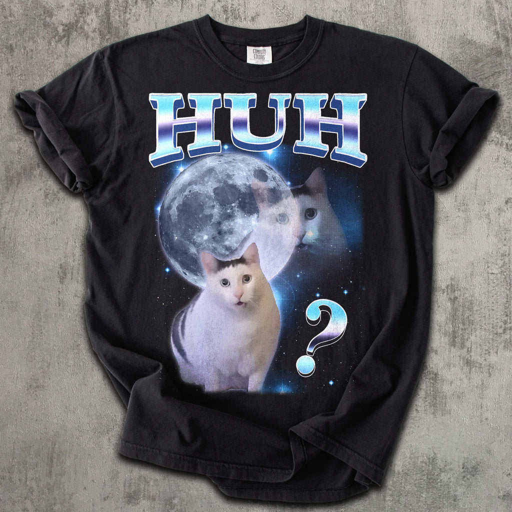 Huh Dank Cat Meme Tee Woman Man Ugly Unhinged Goofy Ahh Cats Clothes Comfort Colors Tee (2)