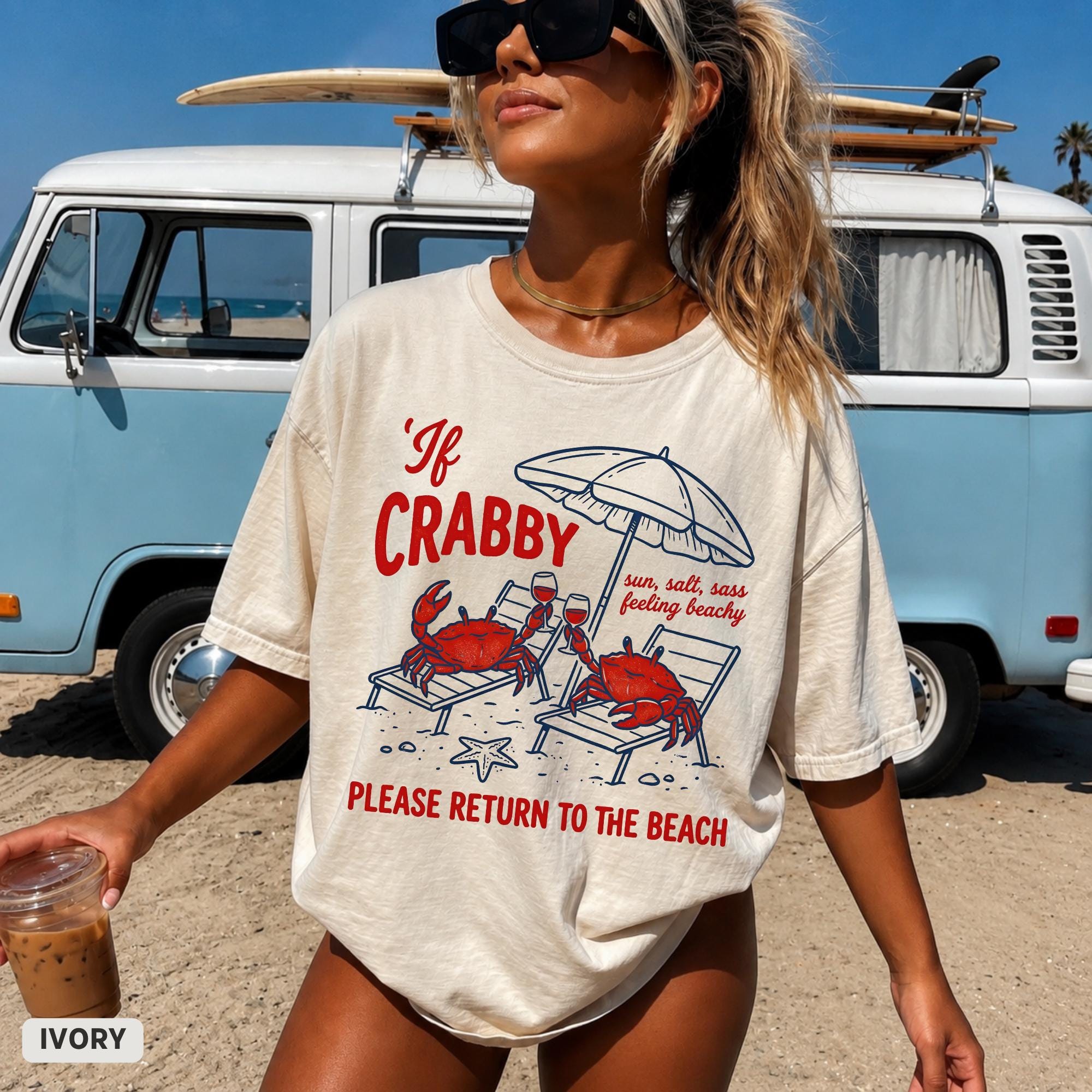 Crabby Please Return Beach Comfort Colors Crab Beach Tee Striped Summer Retro Beach Summer Tee (2)
