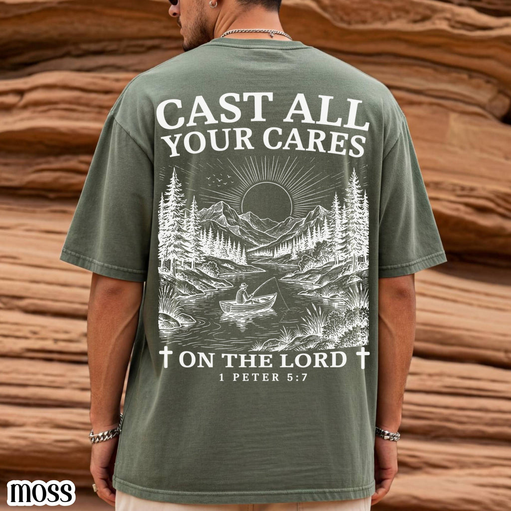 Christian Comfort Colors Cast Cares Lord Peter Nature River Fishing Boat Tee Faith Bible Verse Religious (2)