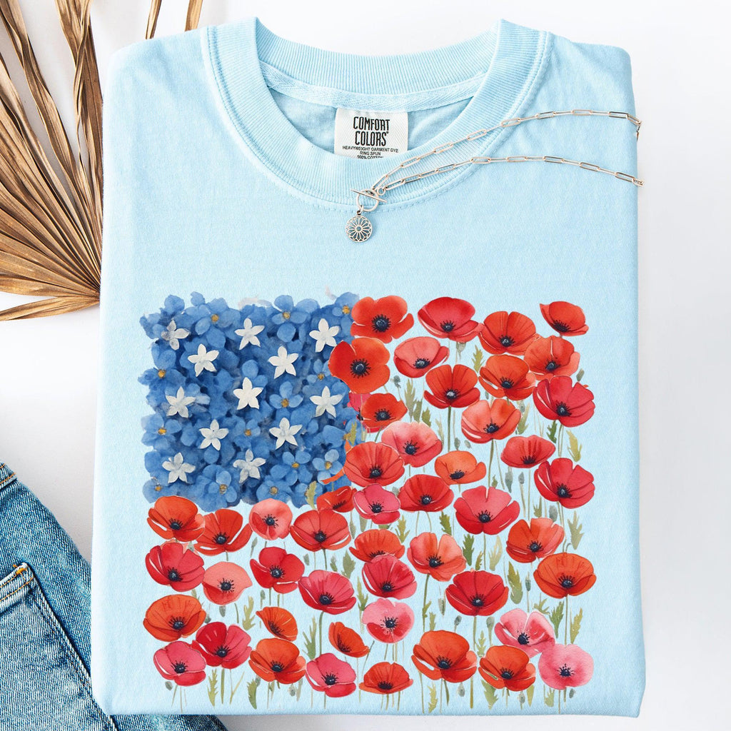 Floral Flag Usa Patriotic America 4th July Comfort Colors (2)