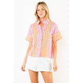 Short Sleeve Mutli Color Gingham Pattern Top