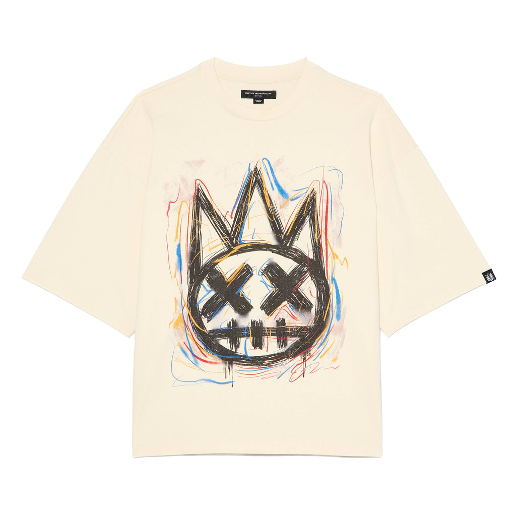 Cult's Oversized Ss Tee "Scribble Logo" in Winter White