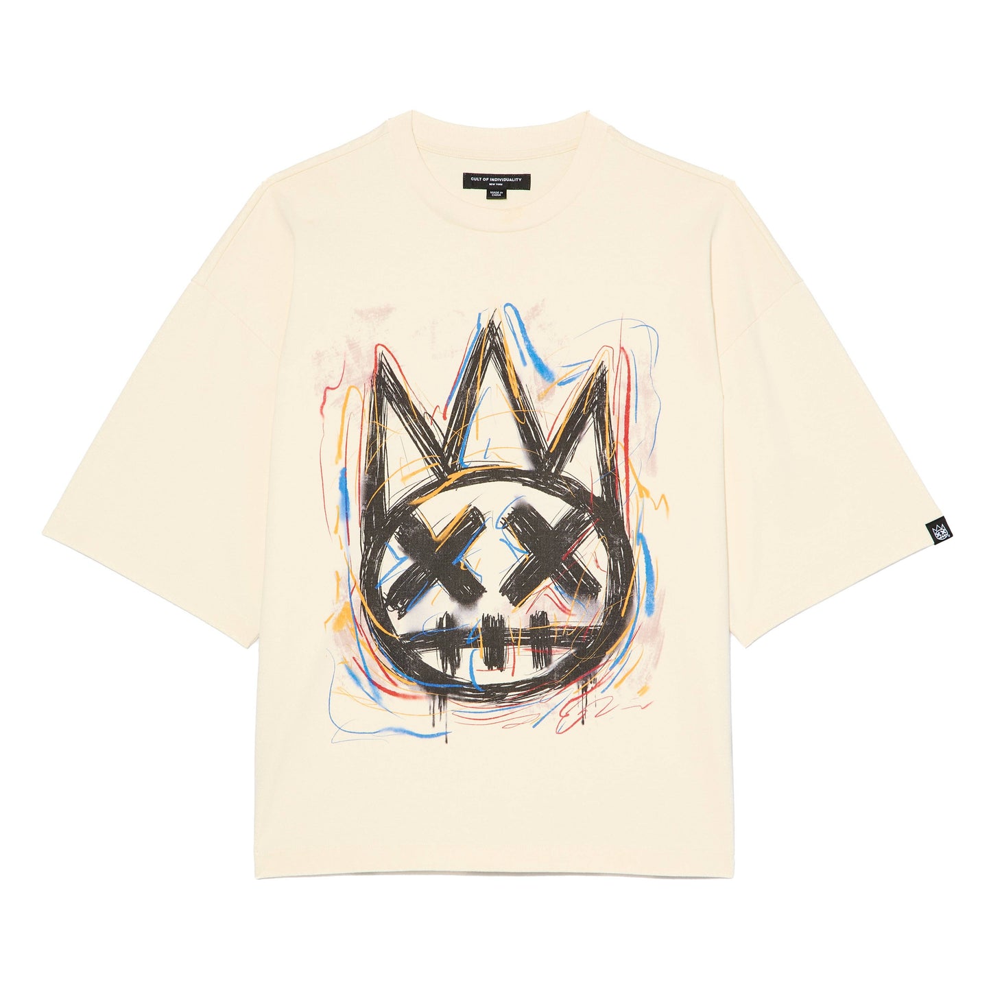 Cult's Oversized Ss Tee "Scribble Logo" in Winter White
