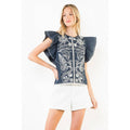 Ruffle Sleeves Embroidery Detail Top