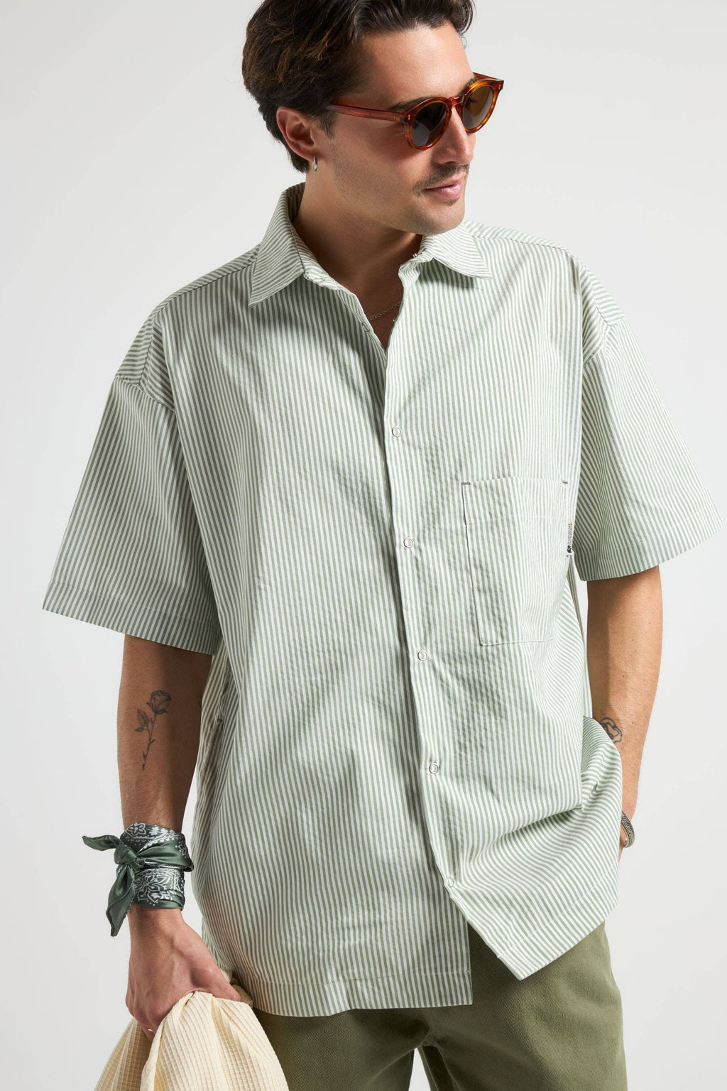 Mechanic Box Seaqual®Yarn S/S Shirt Green Stripes