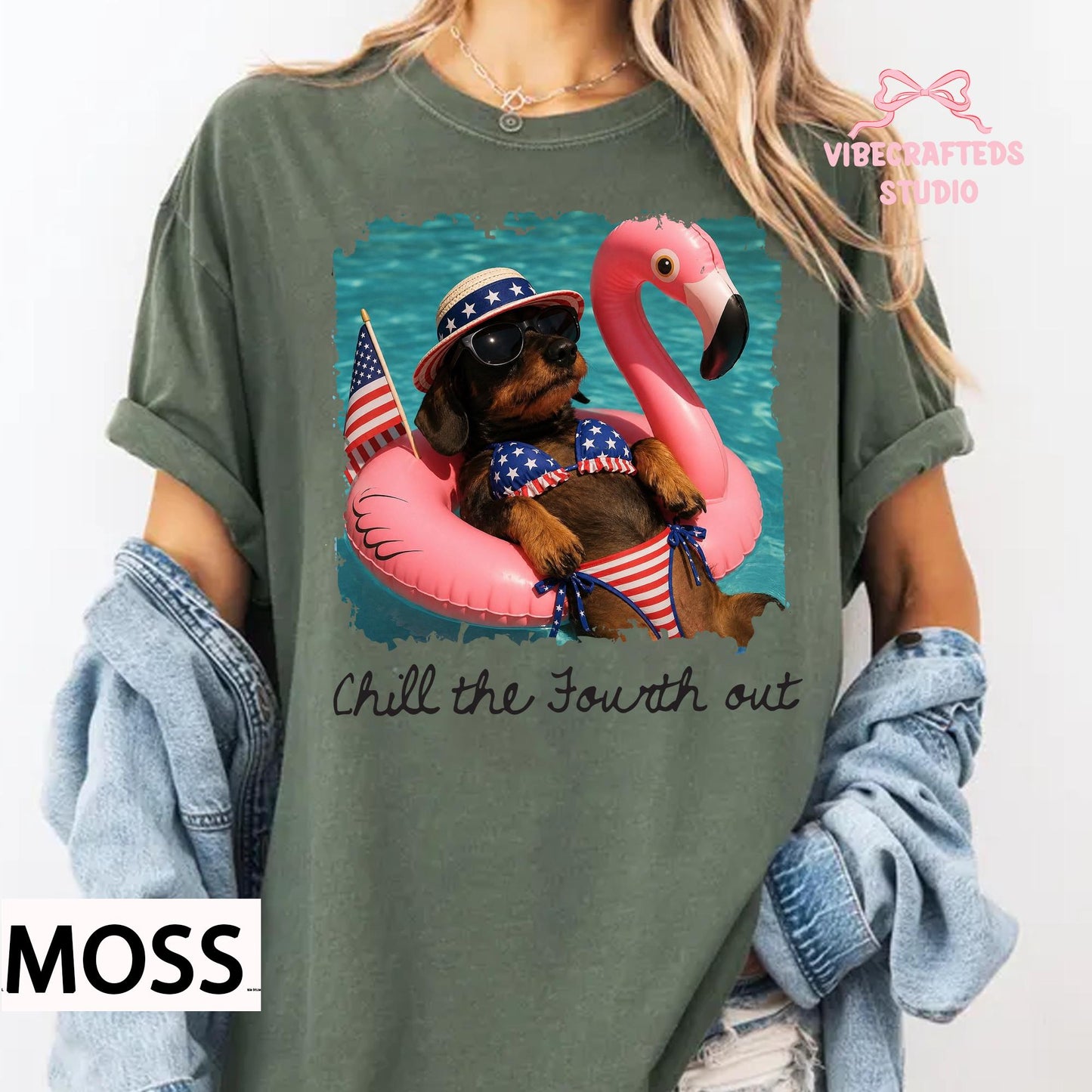 Chill Fourth Patriotic Dachshund Comfort Colors 4th July Tee Wiener Dog Usa Summer Pool Party Tee (3)