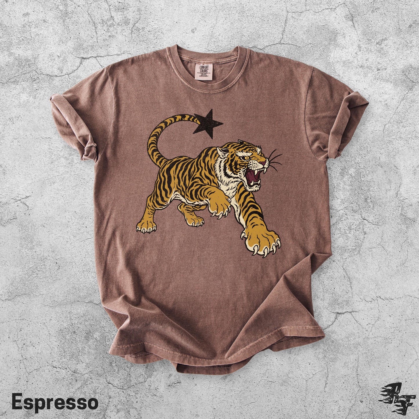 Vintage Tiger Retro Tattoo Roaring Big Cat Star Tail Tee Wild Animal Lover Grunge Streetwear (3)