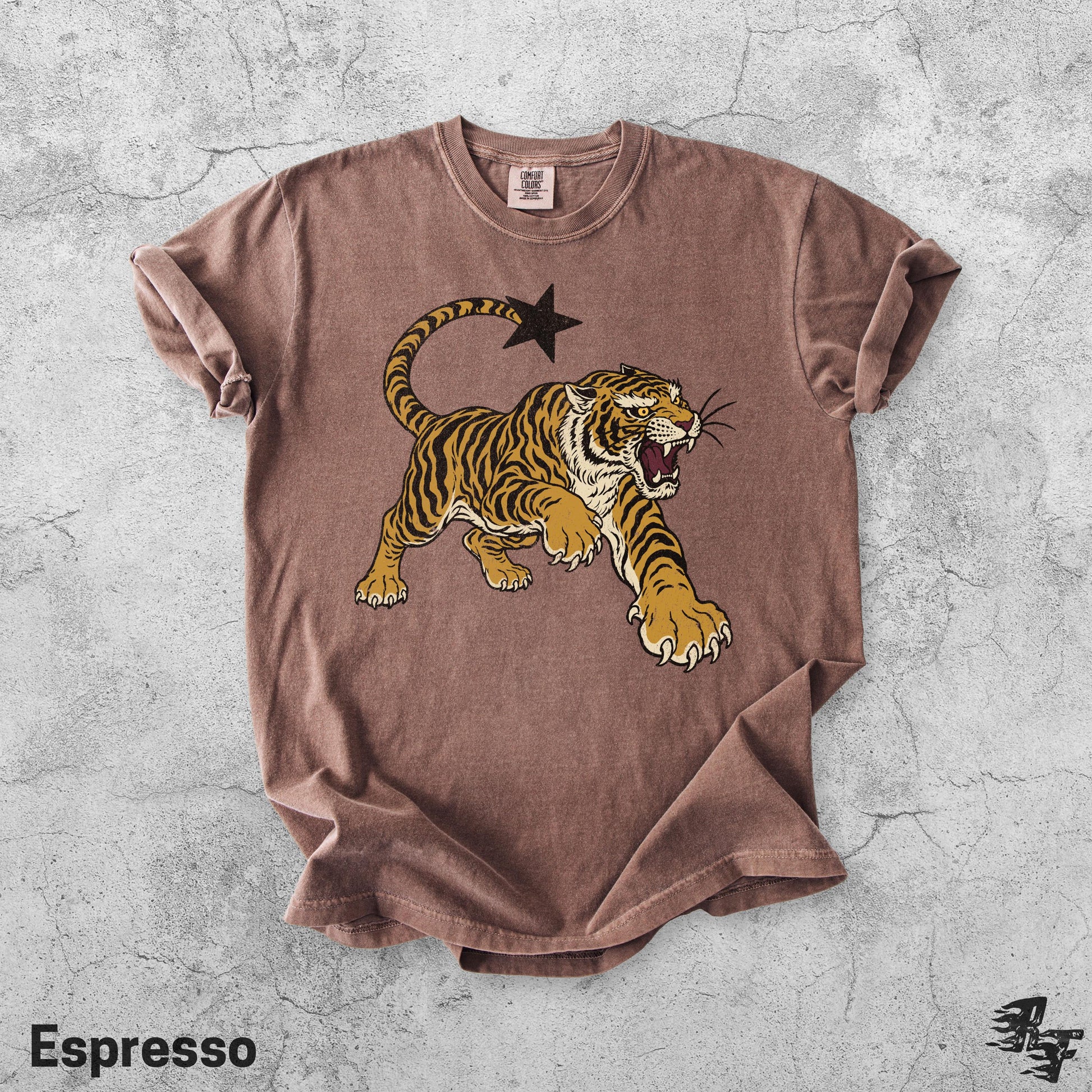 Vintage Tiger Retro Tattoo Roaring Big Cat Star Tail Tee Wild Animal Lover Grunge Streetwear (3)