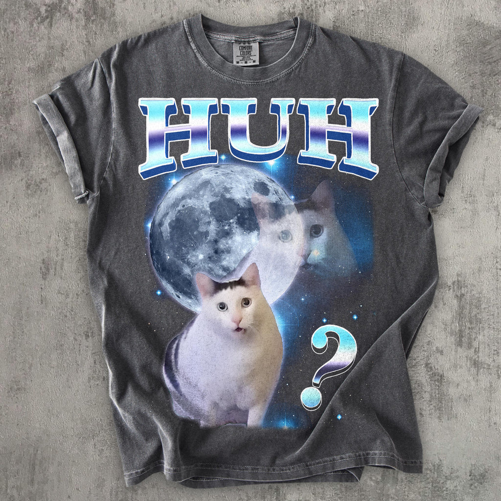 Huh Dank Cat Meme Tee Woman Man Ugly Unhinged Goofy Ahh Cats Clothes Comfort Colors Tee (3)