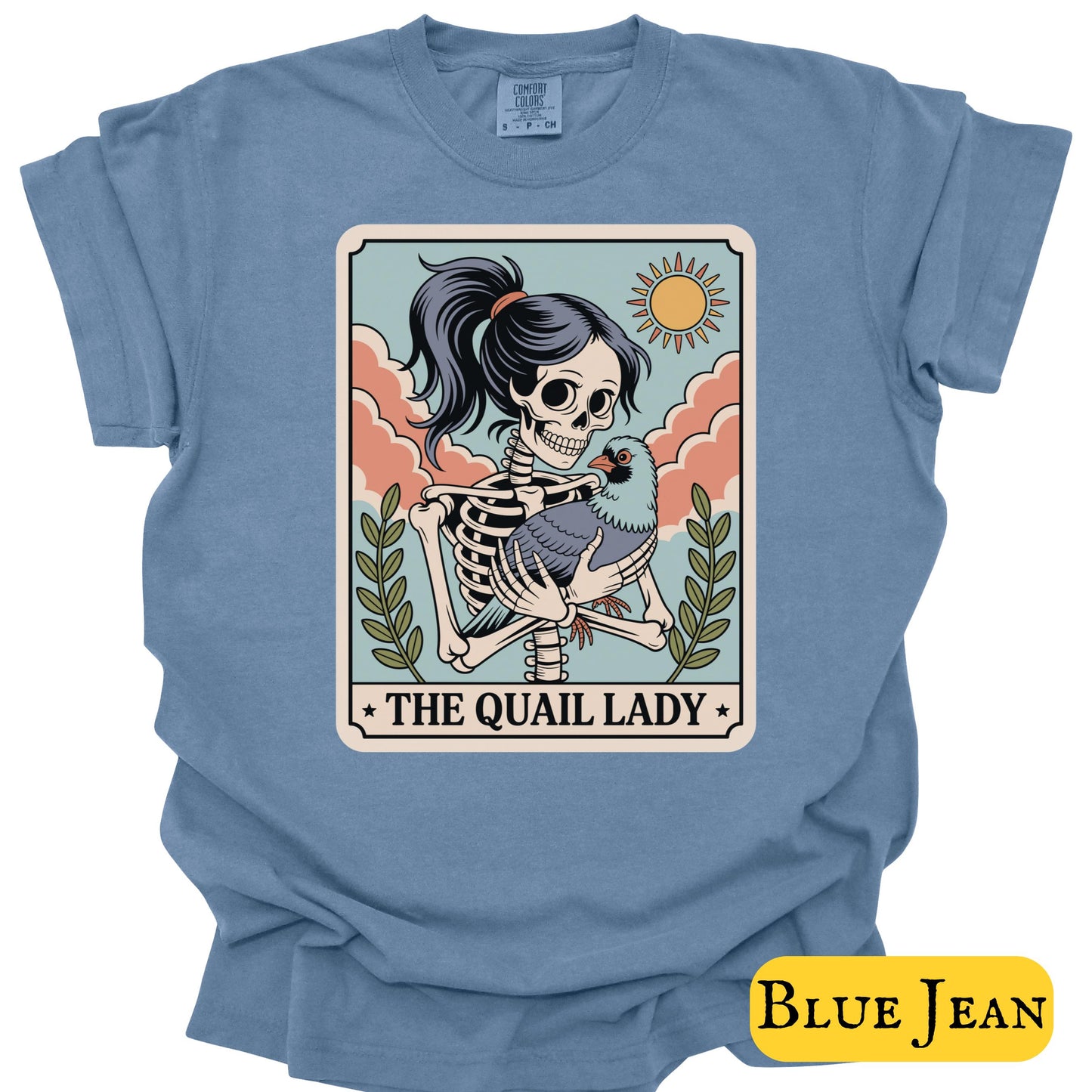 Quail Lady Skeleton Holding Quail Tee Bird Mom Quail Lover Halloween Bird Spooky Quail Owner Tee (3)