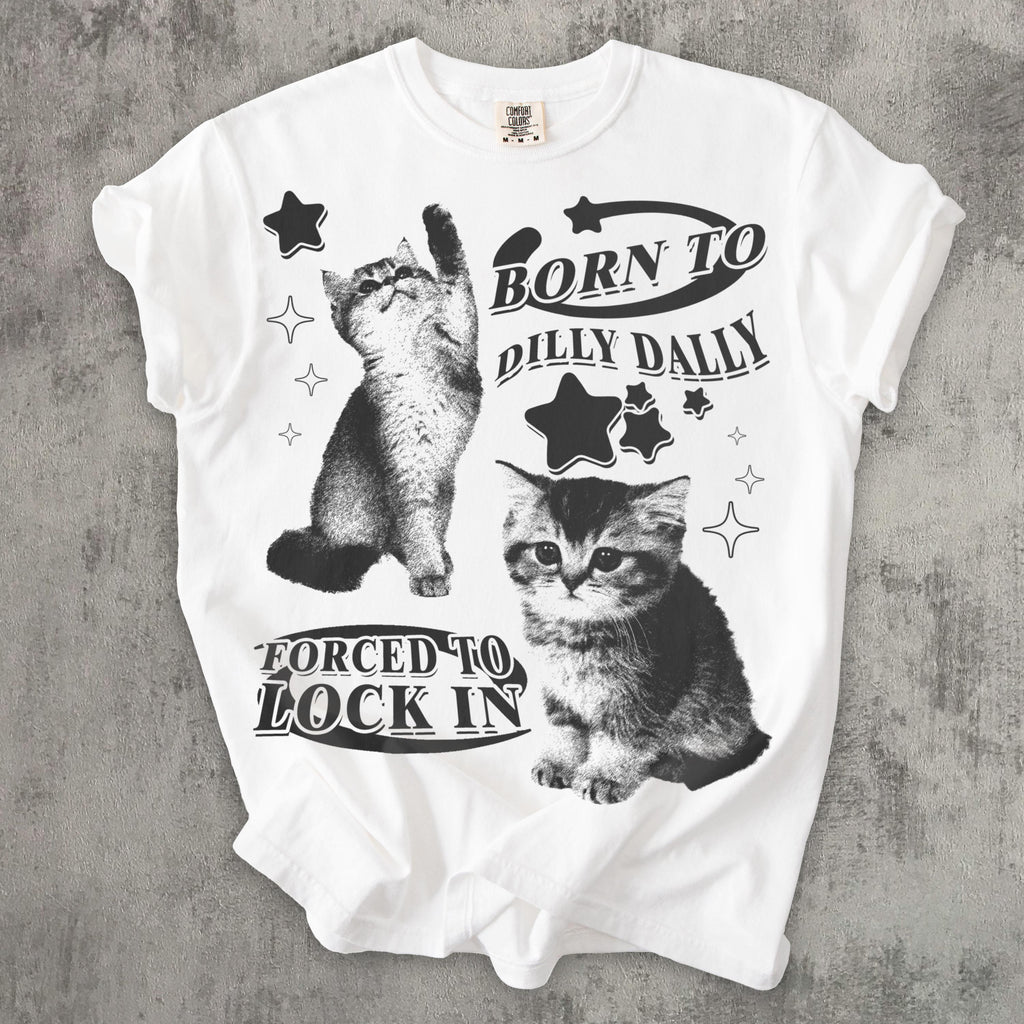 Born Dilly Dally Forced Lock Y2k Kitten Cat Meme Silly Cats Tee Comfort Colors Ironic Tees Cat Lover (3)