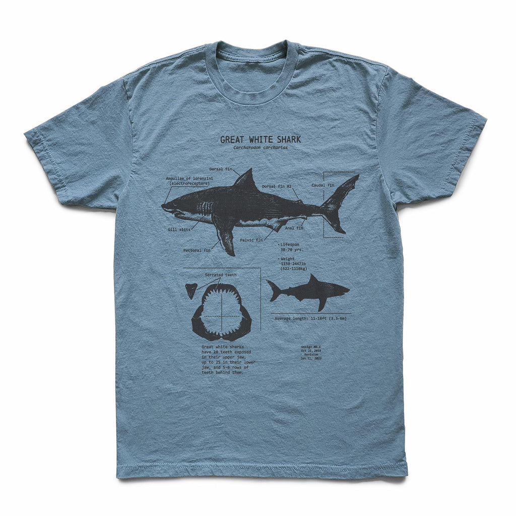 White Shark Anatomy Hand-Drawn Biology Diagram Screen Printed Ringspun (3)