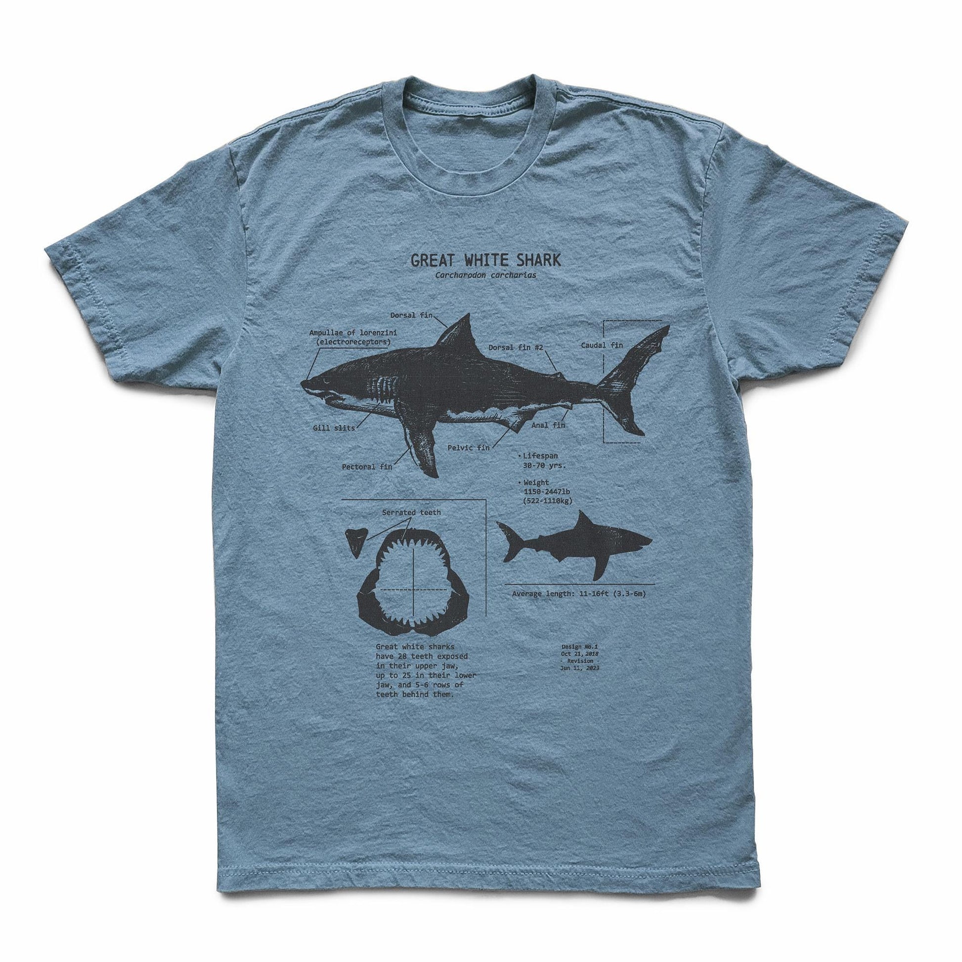 White Shark Anatomy Hand-Drawn Biology Diagram Screen Printed Ringspun (3)