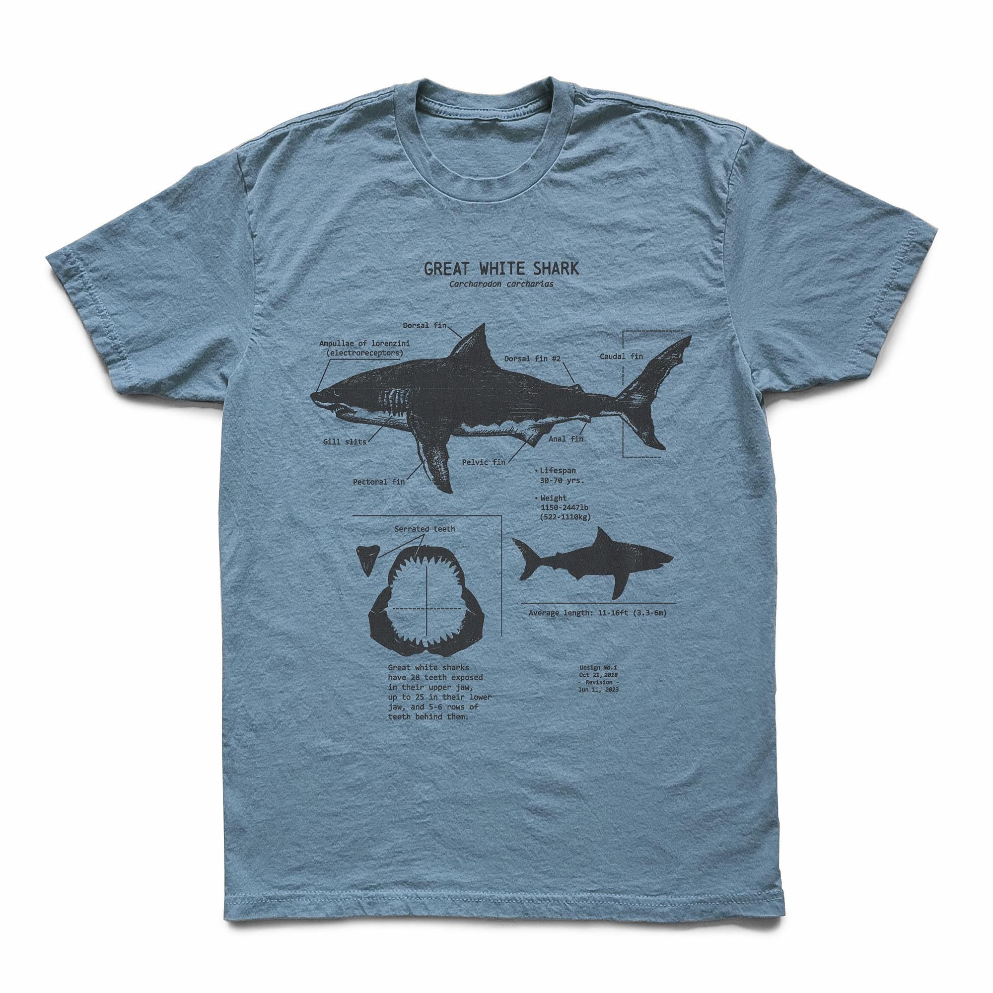 White Shark Anatomy Hand-Drawn Biology Diagram Screen Printed Ringspun (3)