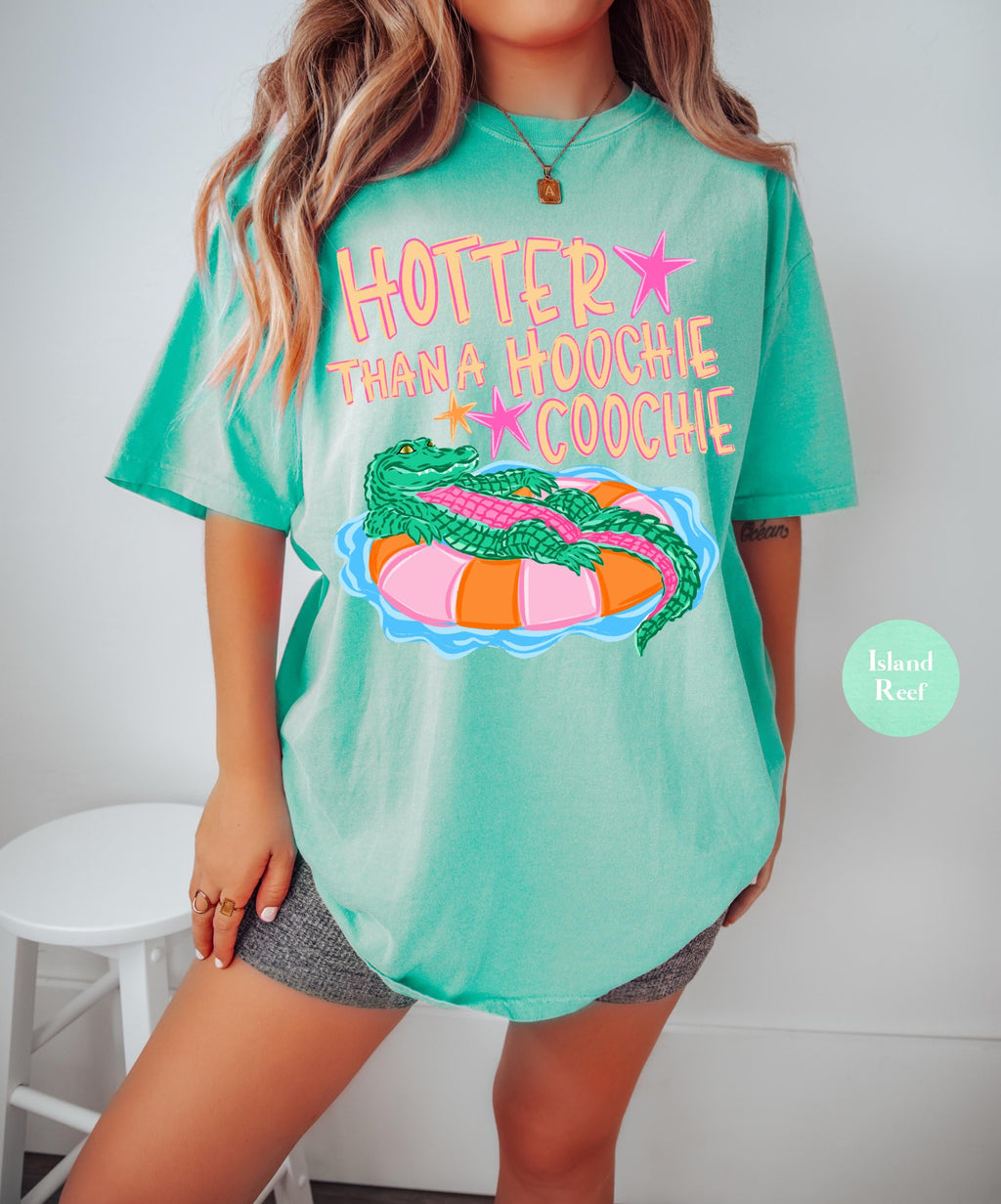 Hotter Hoochie Coochie Summer Comfort Colors Gator Summer Vacation Tee Crocodile Summer Beach (3)