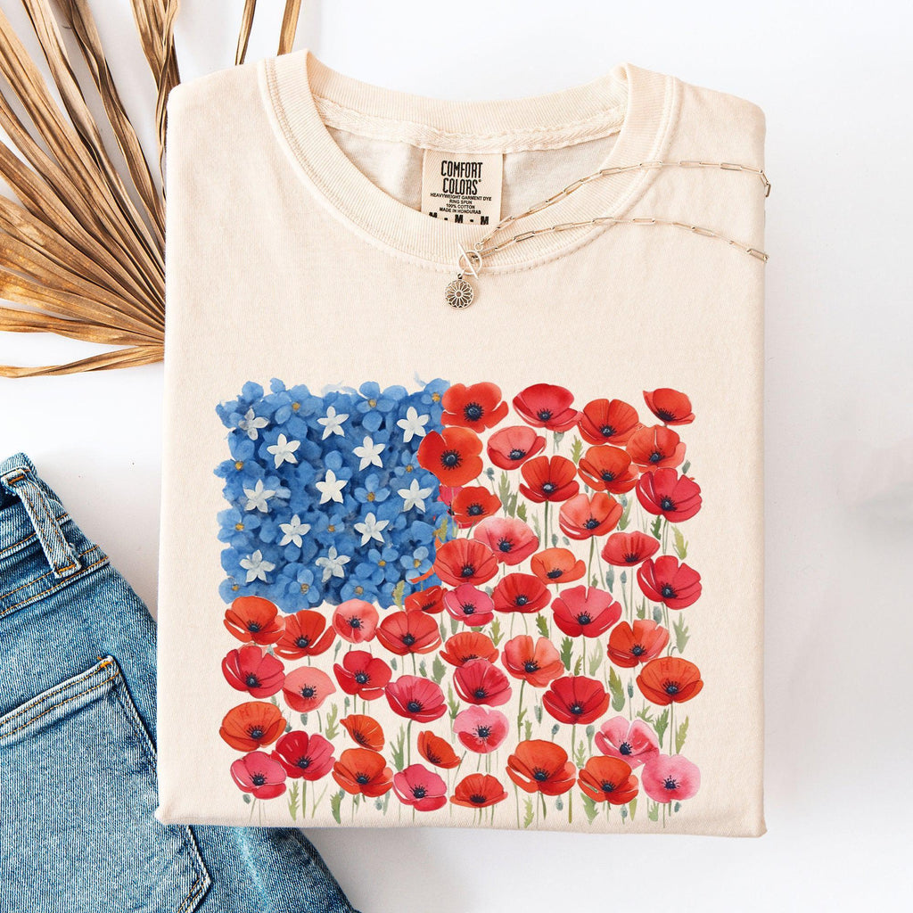 Floral Flag Usa Patriotic America 4th July Comfort Colors (3)
