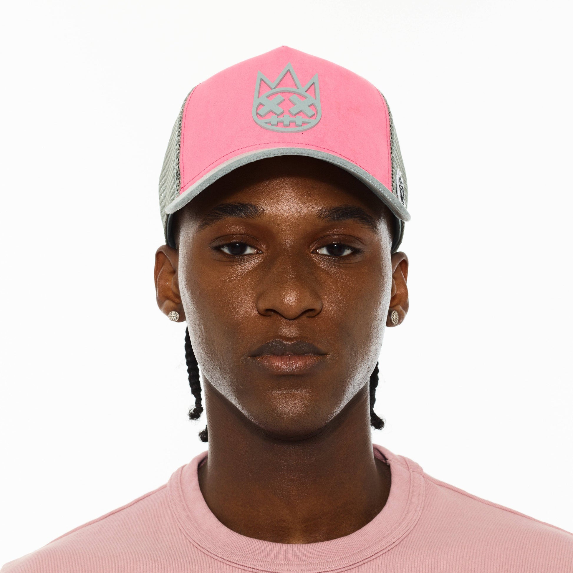Logo Mesh Back Trucker Hat "Shimuchan" in Hot Pink