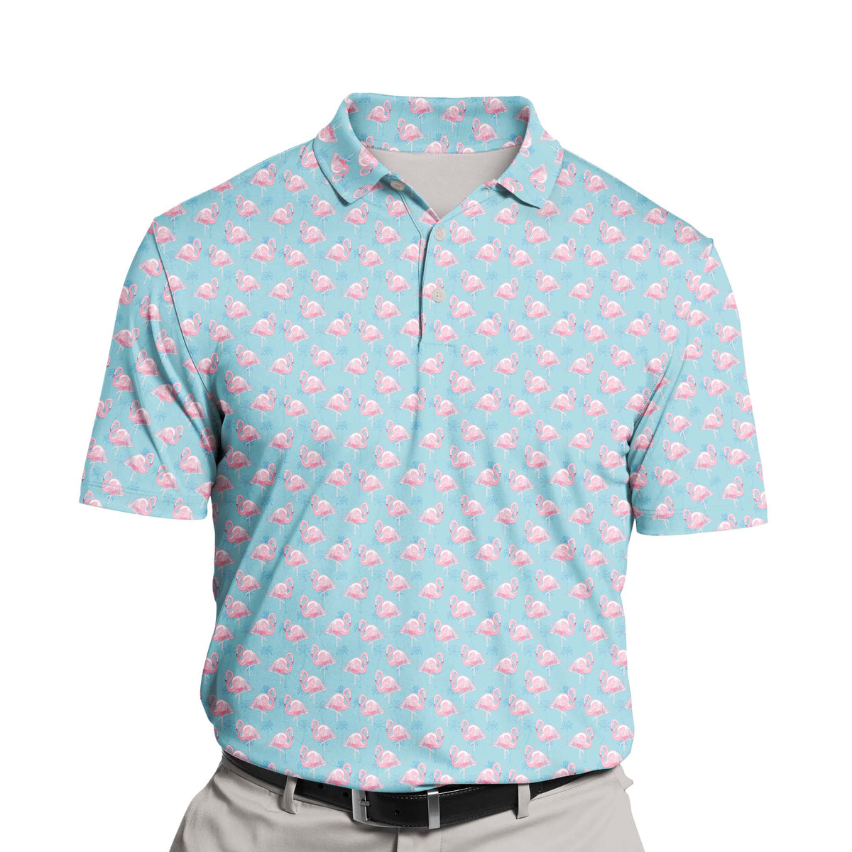 Tropical Pink Flamingo | Funny Golf Shirts with Faces or Logos
