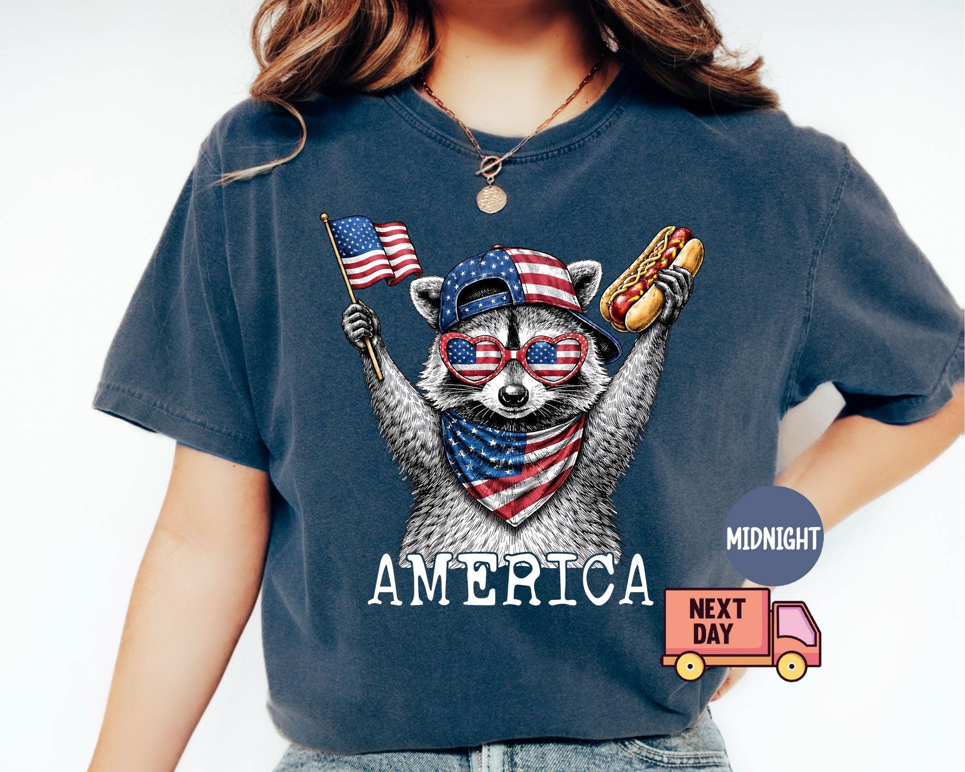 Comfort Colors America Raccoon Dog 4th July Raccoon Patriotic American Flag Tee Retro Usa Animal (4)