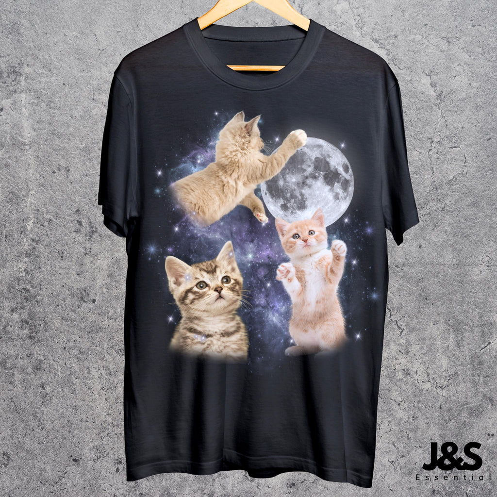 Three Cats Retro Moon Vintage Cat Moonmeme Cat Lovers Cat Tee Oversized Washed Tee Weird Meme (4)