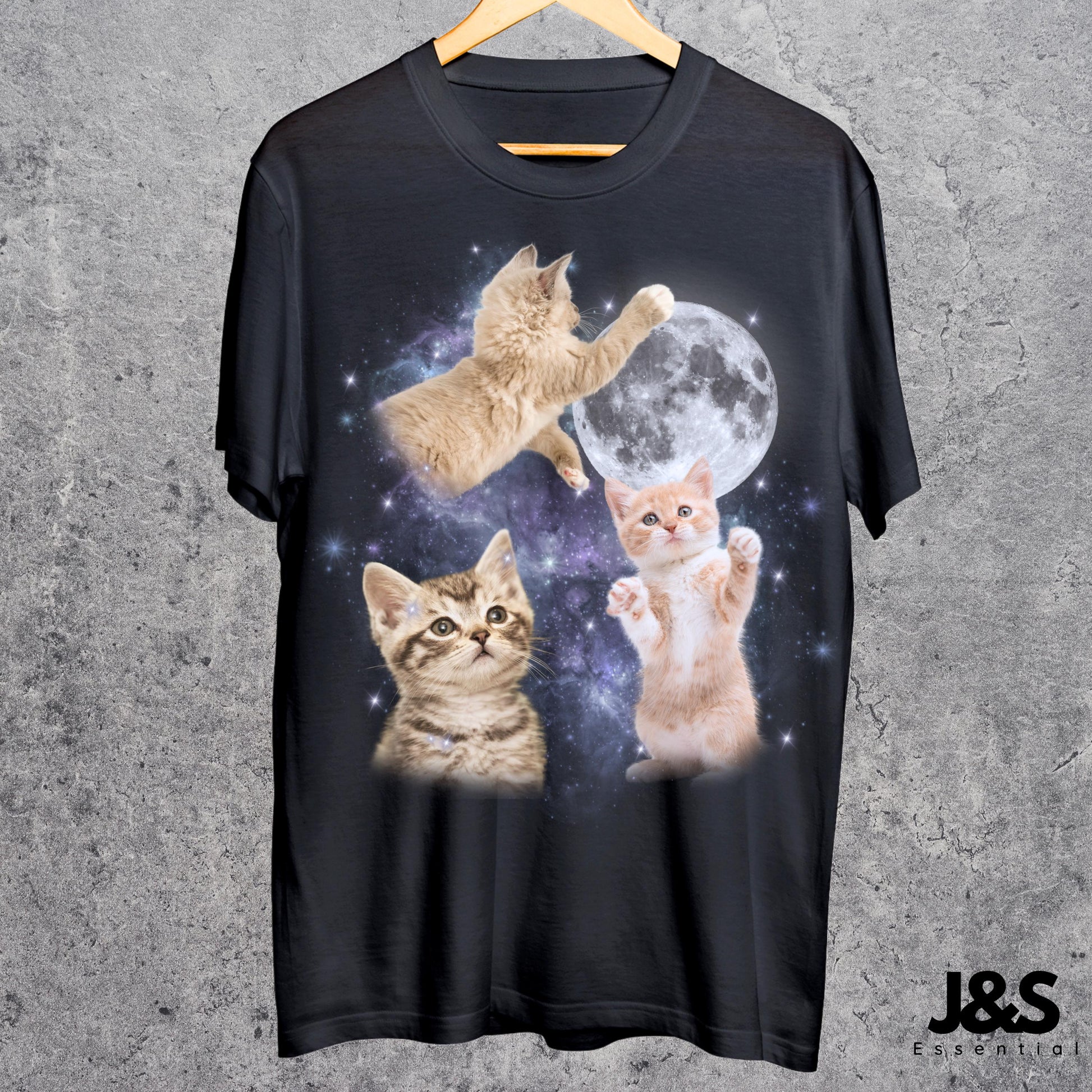 Three Cats Retro Moon Vintage Cat Moonmeme Cat Lovers Cat Tee Oversized Washed Tee Weird Meme (4)
