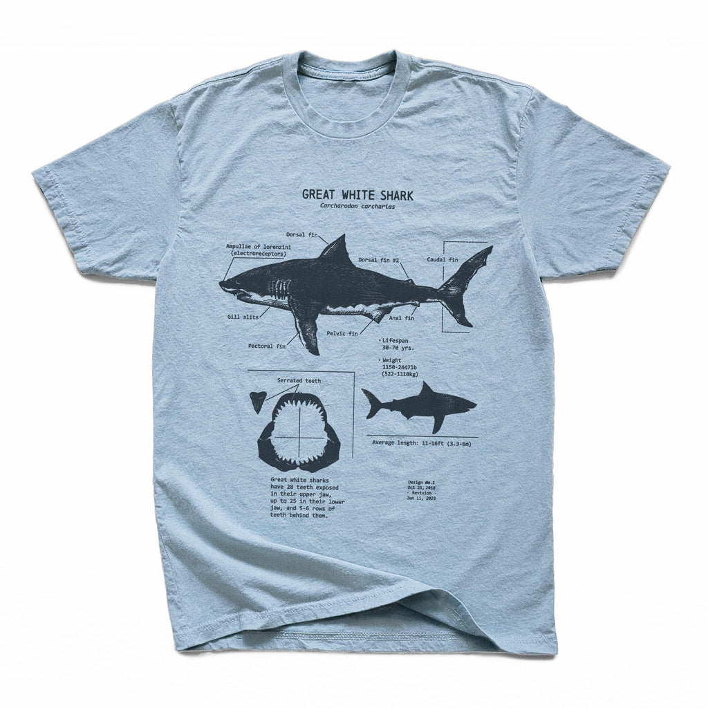 White Shark Anatomy Hand-Drawn Biology Diagram Screen Printed Ringspun (4)