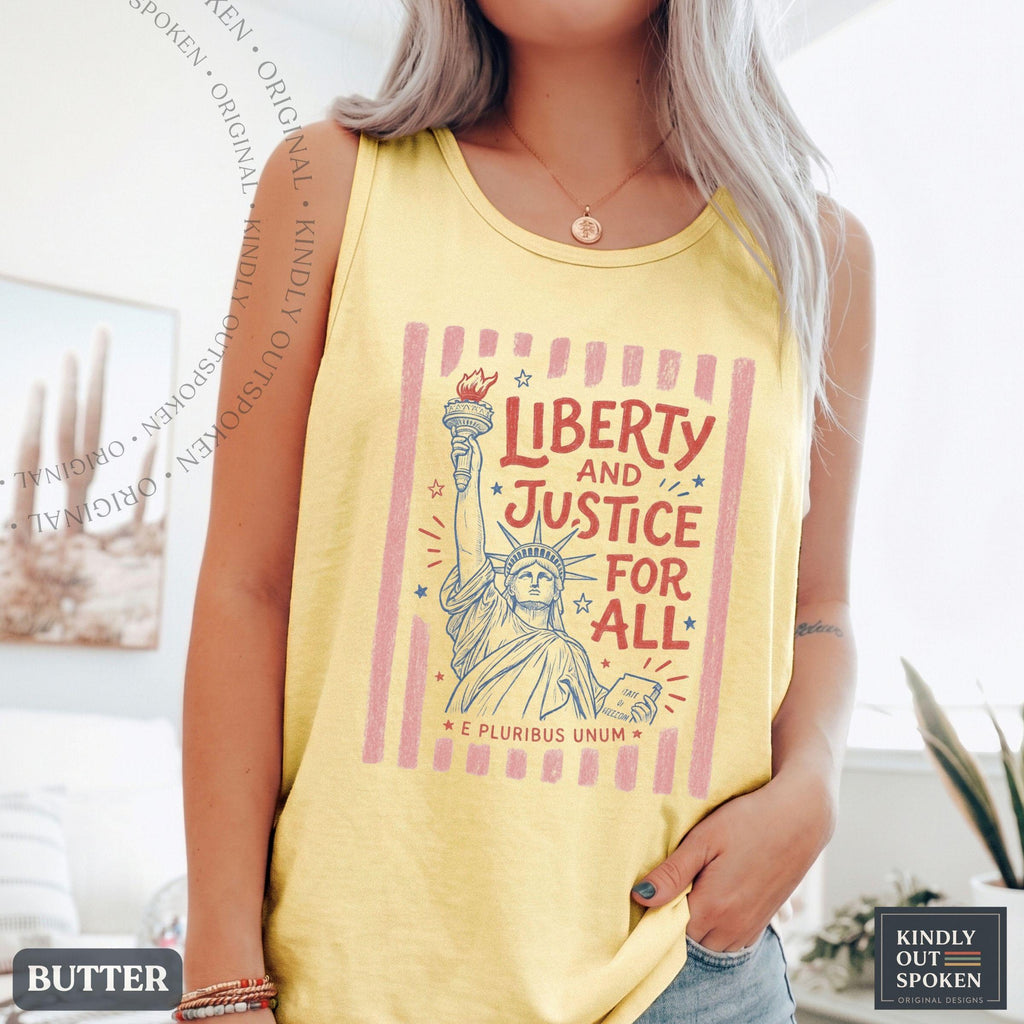 Liberty Justice Ll Comfort Colors Liberal Fourth July Tee Social Justice Human Rights Usa 250 (4)
