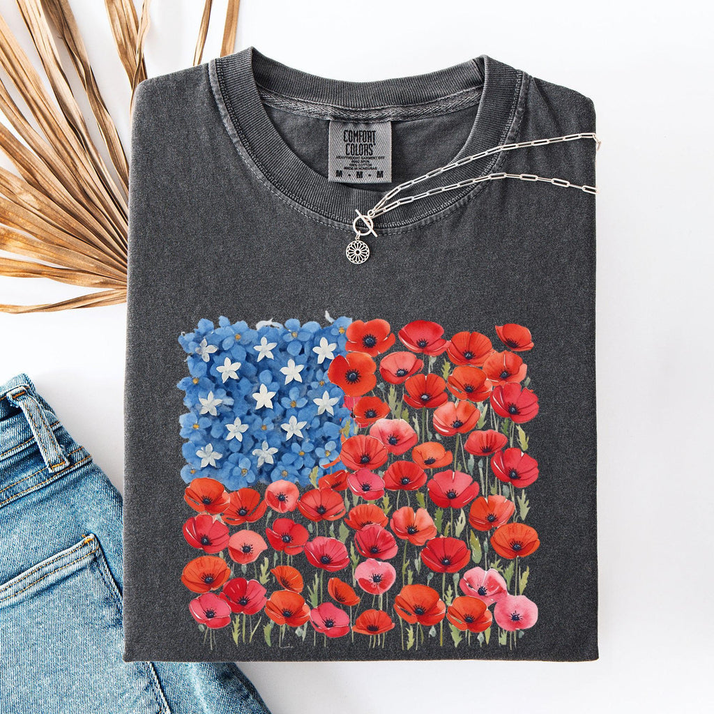 Floral Flag Usa Patriotic America 4th July Comfort Colors (4)