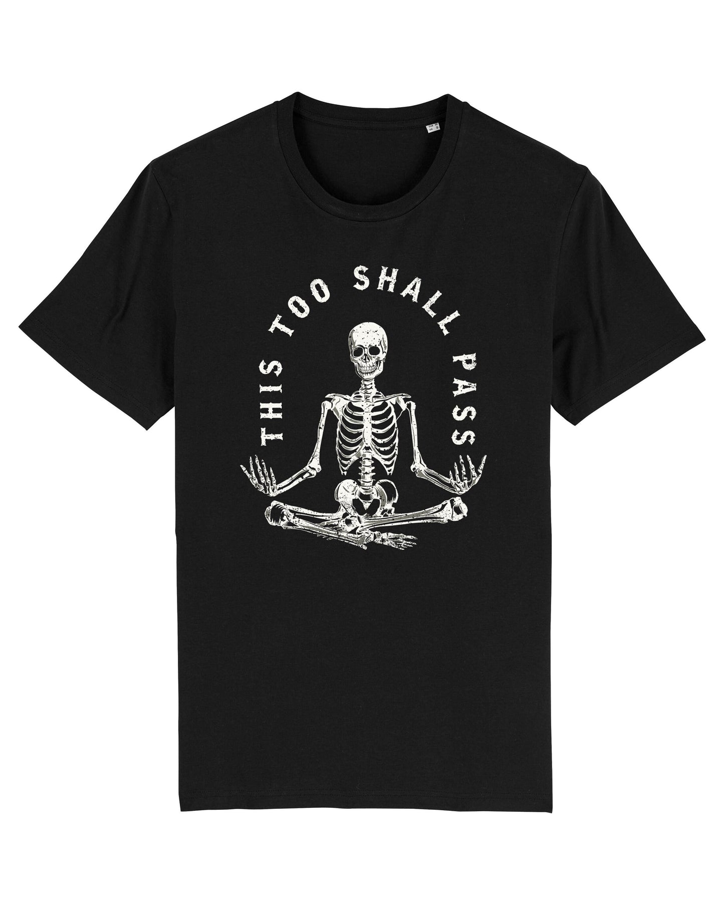 Meditating Skeleton Too Shall Pass Gothic Mental Health Quote Tee Spiritual Friend (4)