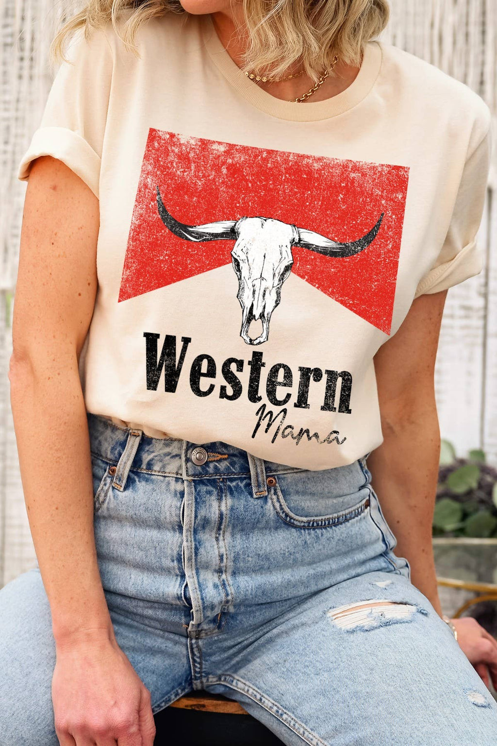 Western Mama Graphic Print Short Sleeve Loose Top