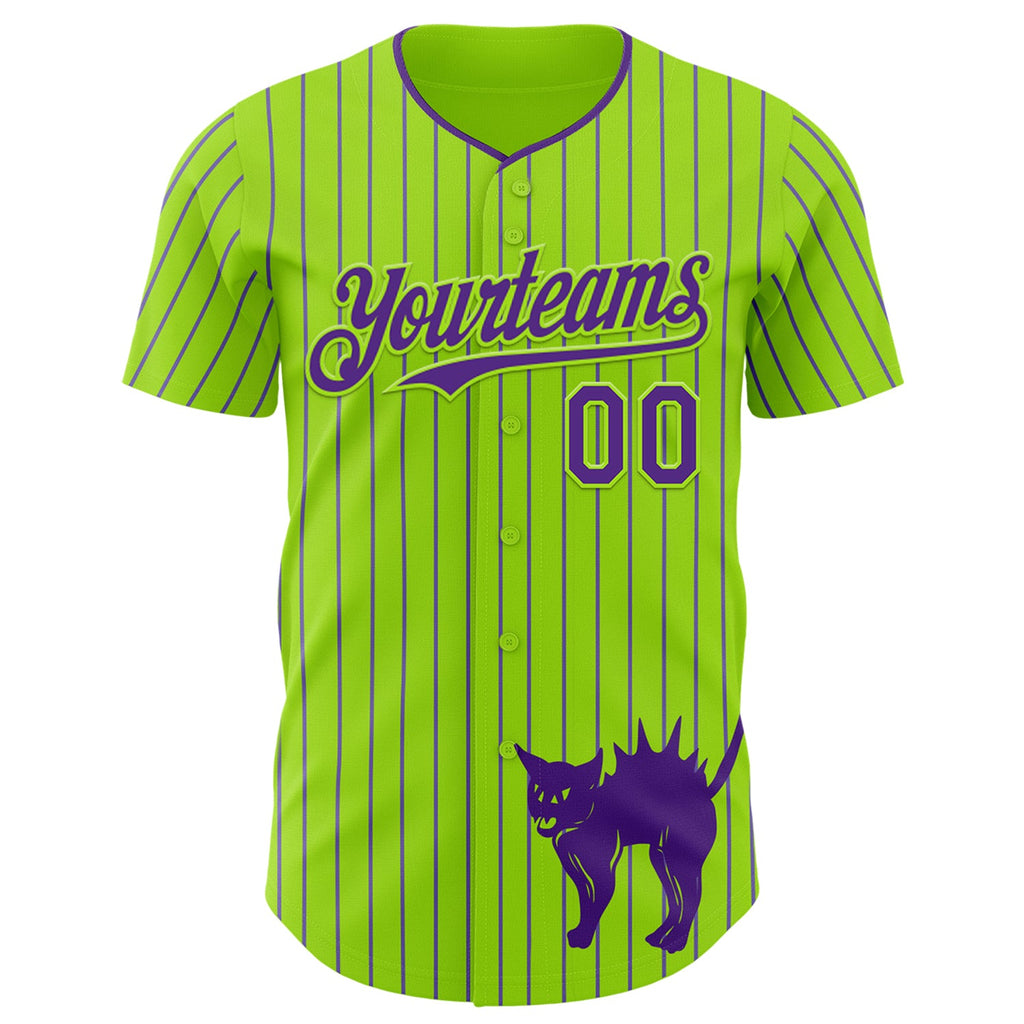 Custom Neon Green Purple Pinstripe Purple 3D Halloween Scary Party Costume Ideas Authentic Baseball Jersey