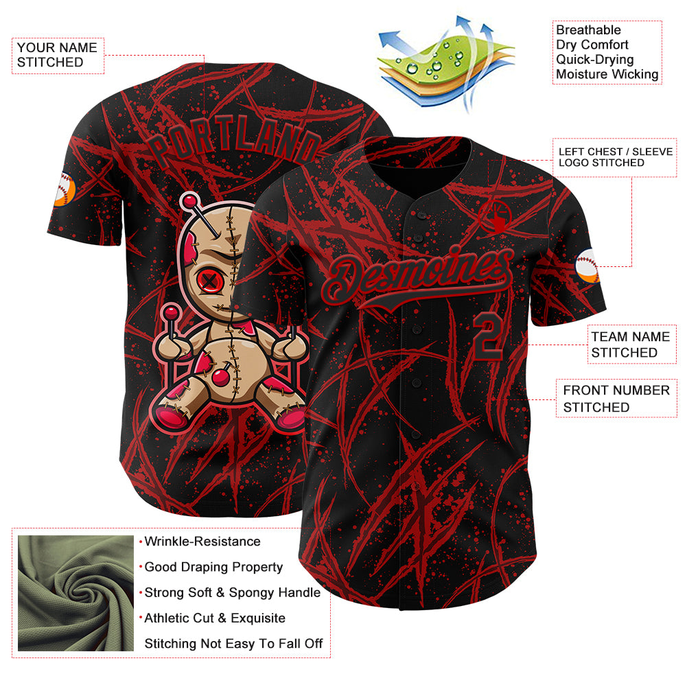 Custom Black Red 3D Halloween Horror Night Trick Treat Party Costume Ideas Authentic Baseball Jersey