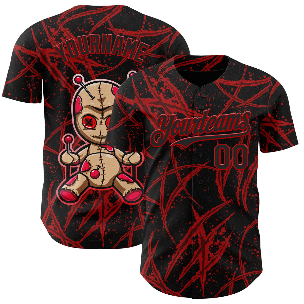 Custom Black Red 3D Halloween Horror Night Trick Treat Party Costume Ideas Authentic Baseball Jersey