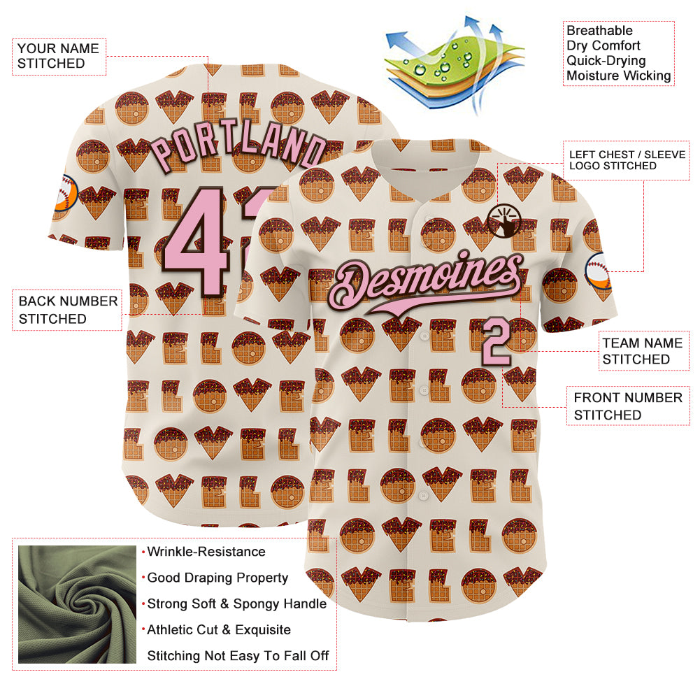 Custom Cream Light Pink-Brown Valentine's Day Love Heart Authentic Baseball Jersey