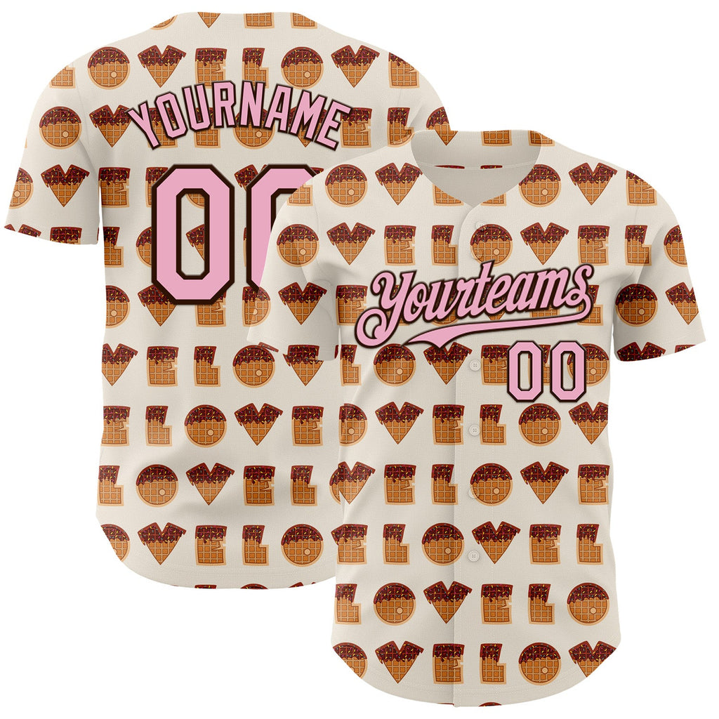 Custom Cream Light Pink-Brown Valentine's Day Love Heart Authentic Baseball Jersey