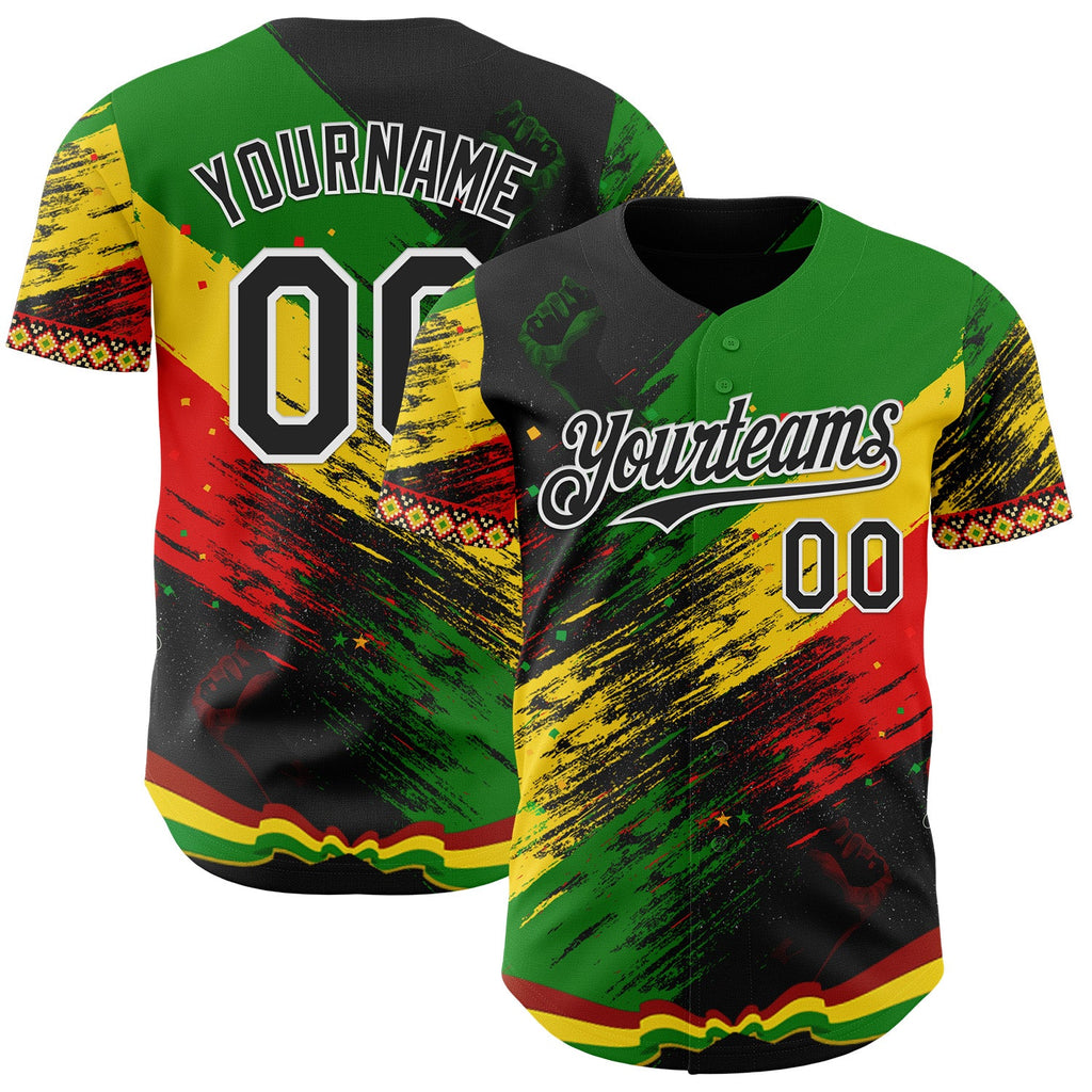 Custom Black Green Yellow Red-White Black History Month Africa Tribal Authentic Baseball Jersey