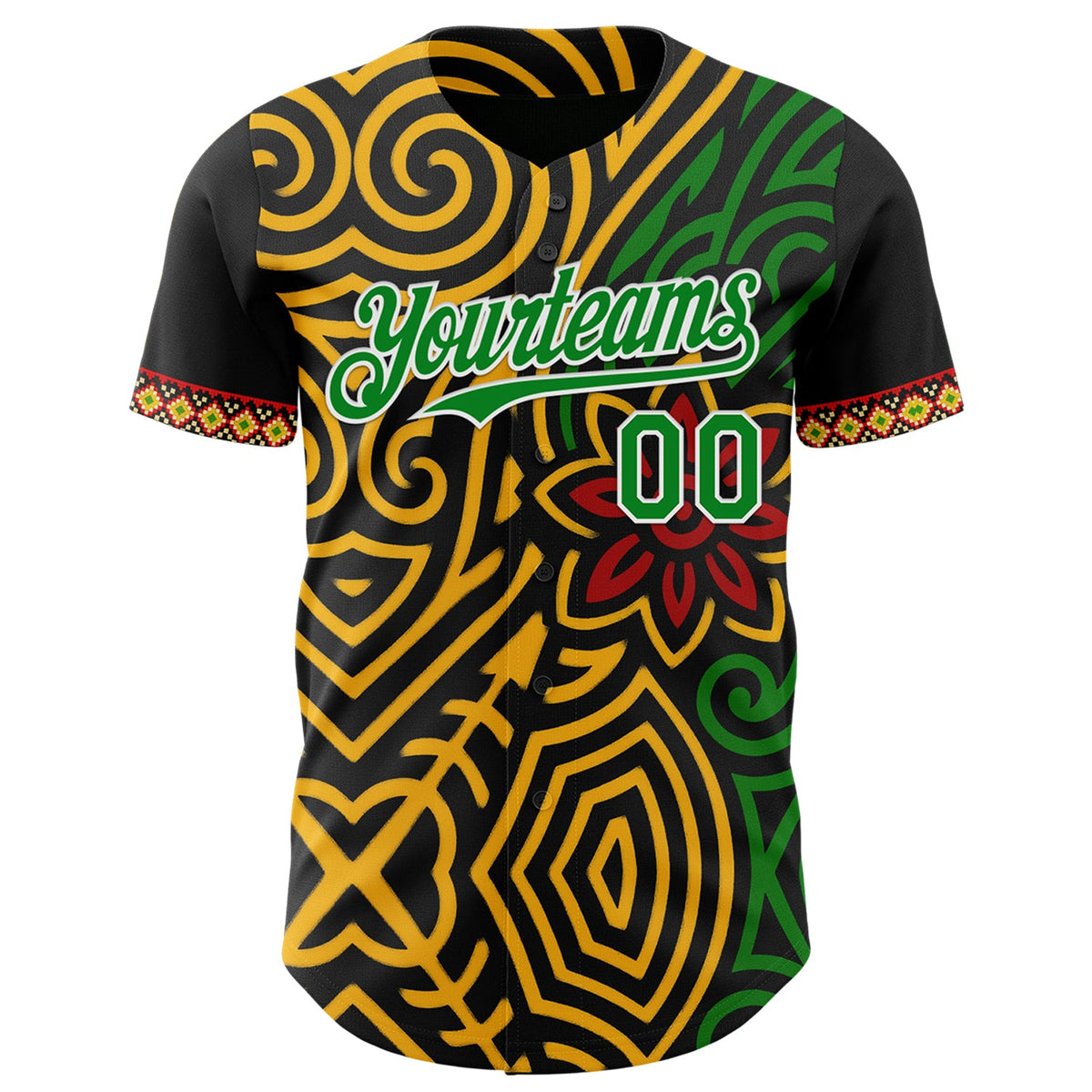 Custom Black Grass Green Gold Red-White Black History Month Africa Tribal Authentic Baseball Jersey