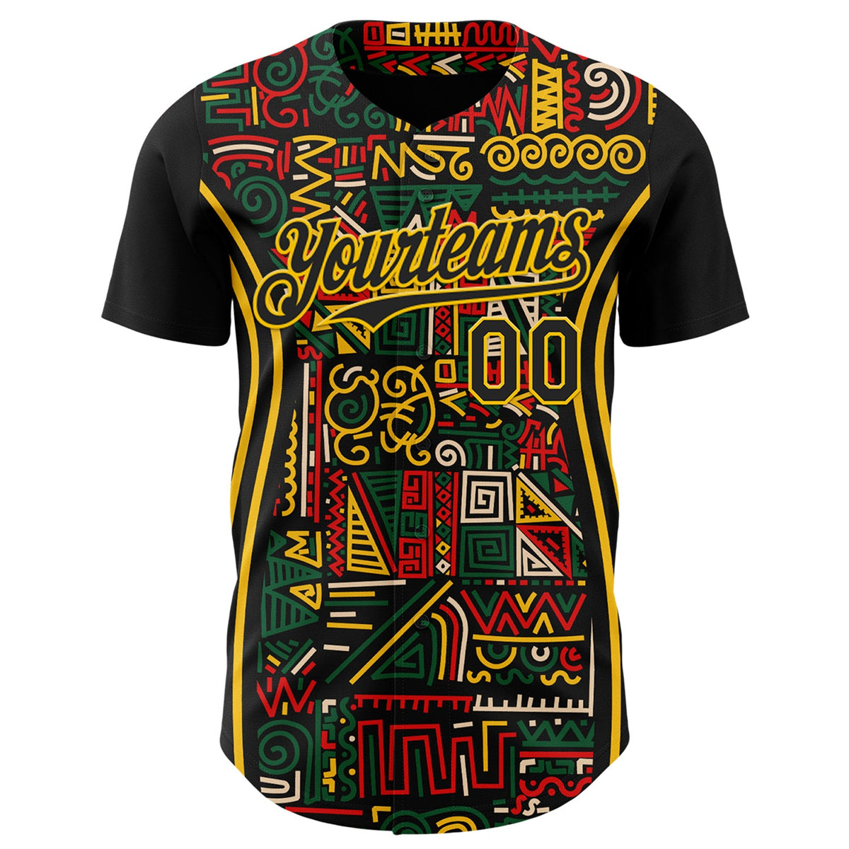 Custom Black Yellow Green-Red 3D Pattern Design Black History Month African Ethnicity Style Abstract Geometric Authentic Baseball Jersey