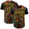 Custom Black Yellow Green-Red 3D Pattern Design Black History Month African Ethnicity Style Abstract Geometric Authentic Baseball Jersey