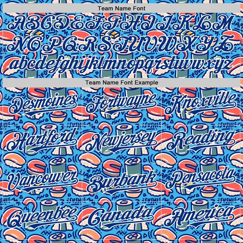 Custom Sky Blue Royal-White Foodie Sushi Doodle Authentic Baseball Jersey