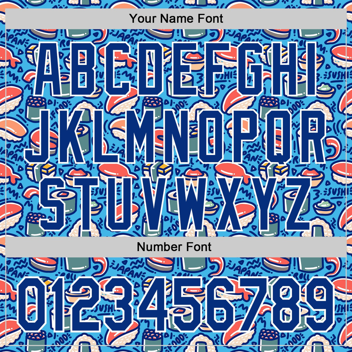Custom Sky Blue Royal-White Foodie Sushi Doodle Authentic Baseball Jersey