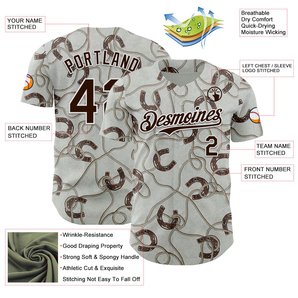 Custom Gray Brown-White Texas Horseshoe Cowboy City Edition Authentic Baseball Jersey