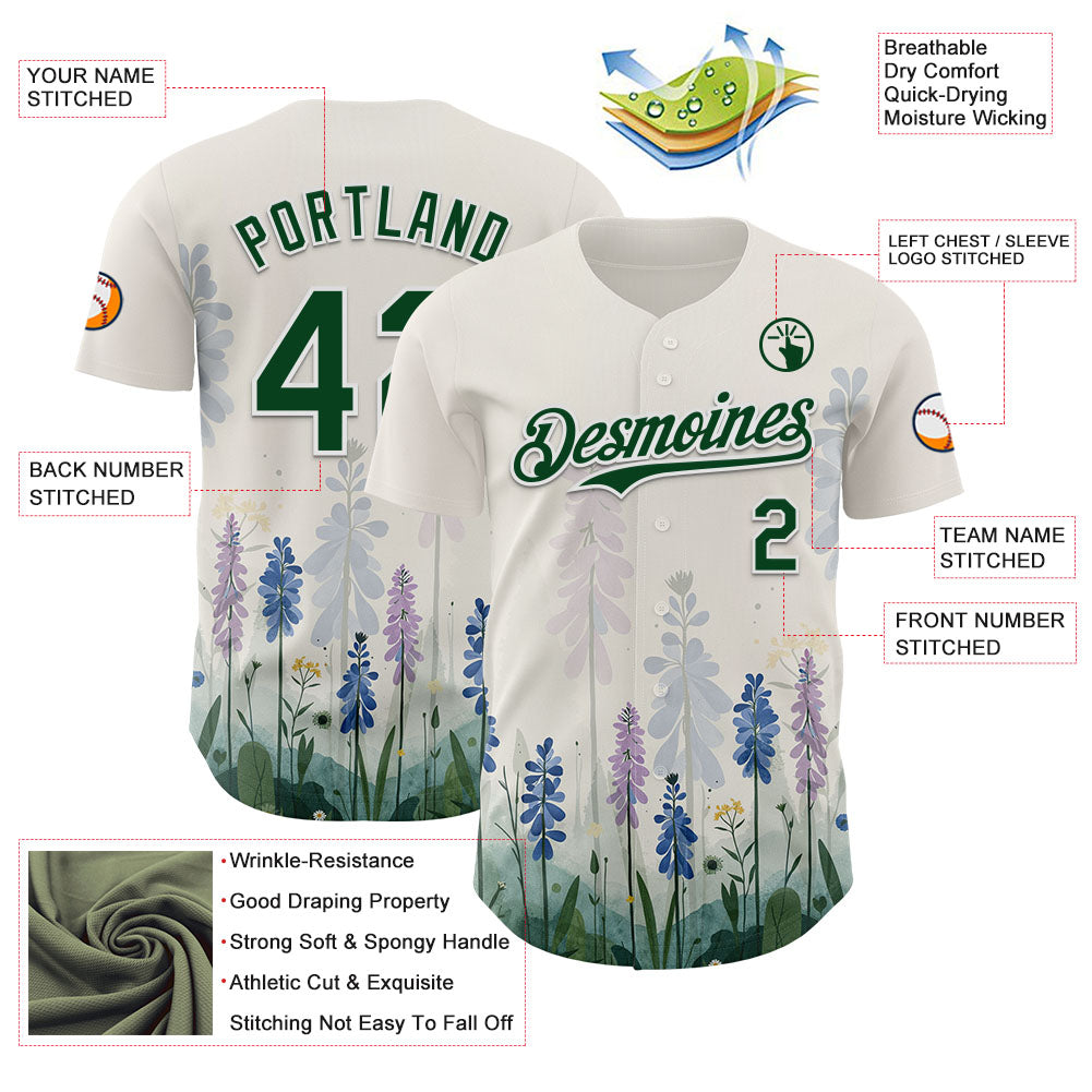Custom White Green Texas Bluebonnet Floral City Edition Authentic Baseball Jersey