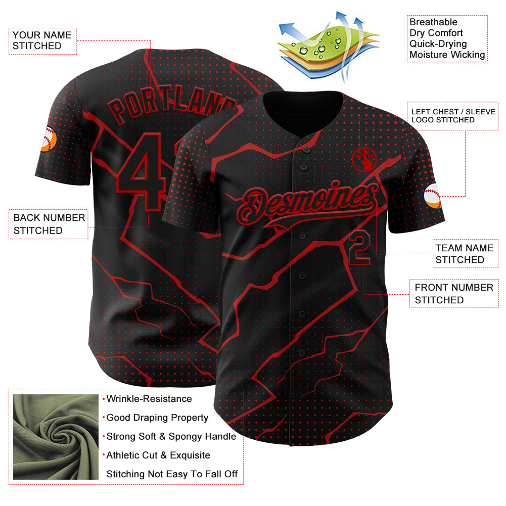Custom Black Red Lightning Polka Dot Authentic Baseball Jersey