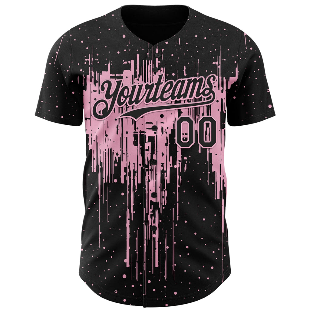 Custom Black Light Pink Dripping Splatter Paint Authentic Baseball Jersey